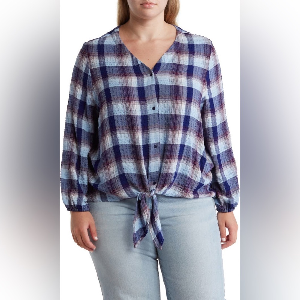 COMO VINTAGE Pucker Plaid Tie Hem